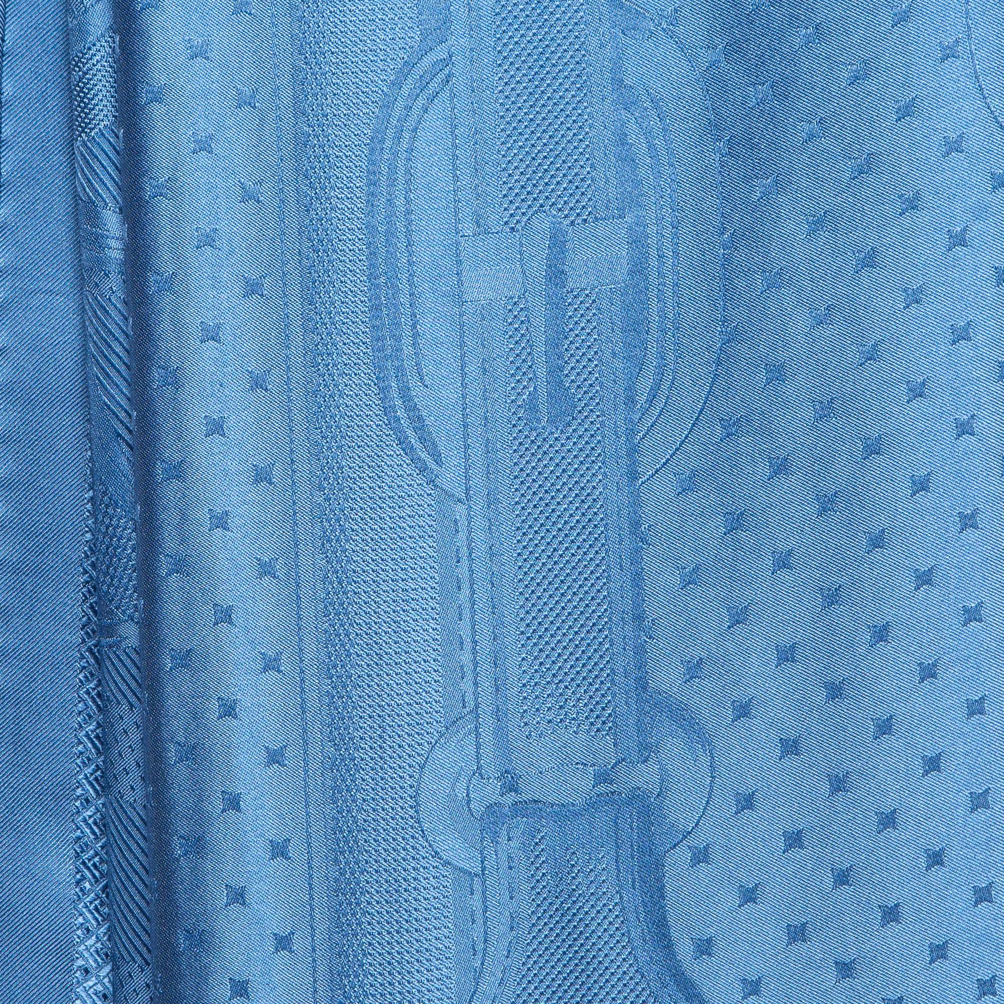 Hermes Blue Patterned Silk Satin Coaching Scarf 1