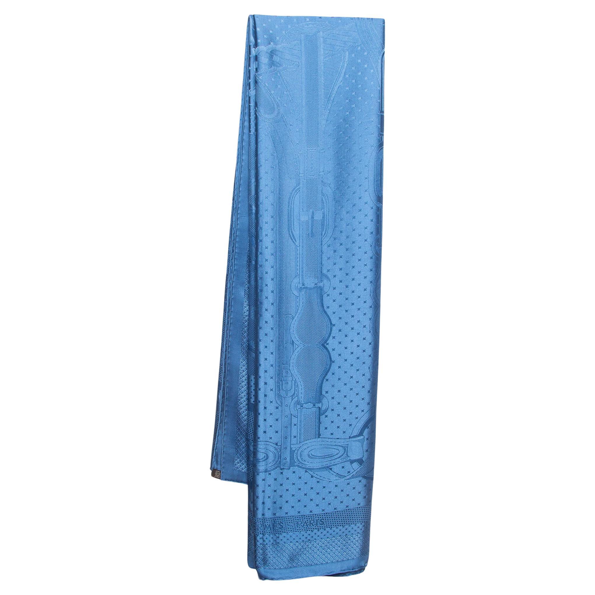 Hermes Blue Patterned Silk Satin Coaching Scarf