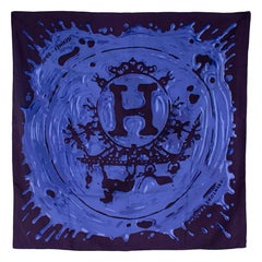 Hermes Blue Peinture Fraiche Silk Scarf 90