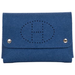Hermès Blue Perforated Felt Pouch