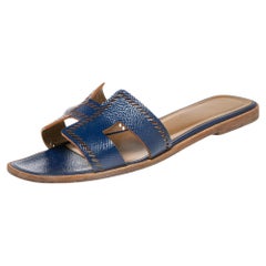 Hermes Blue Perforated Leather Oran Sandals Size 37