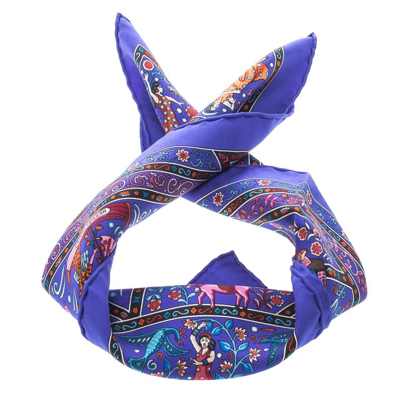 Hermes Blue Peuple Du Vent Printed Silk Square Scarf In Excellent Condition In Dubai, Al Qouz 2