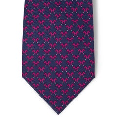 HERMES blue pink silk twill 605781 HORSE H Tie
