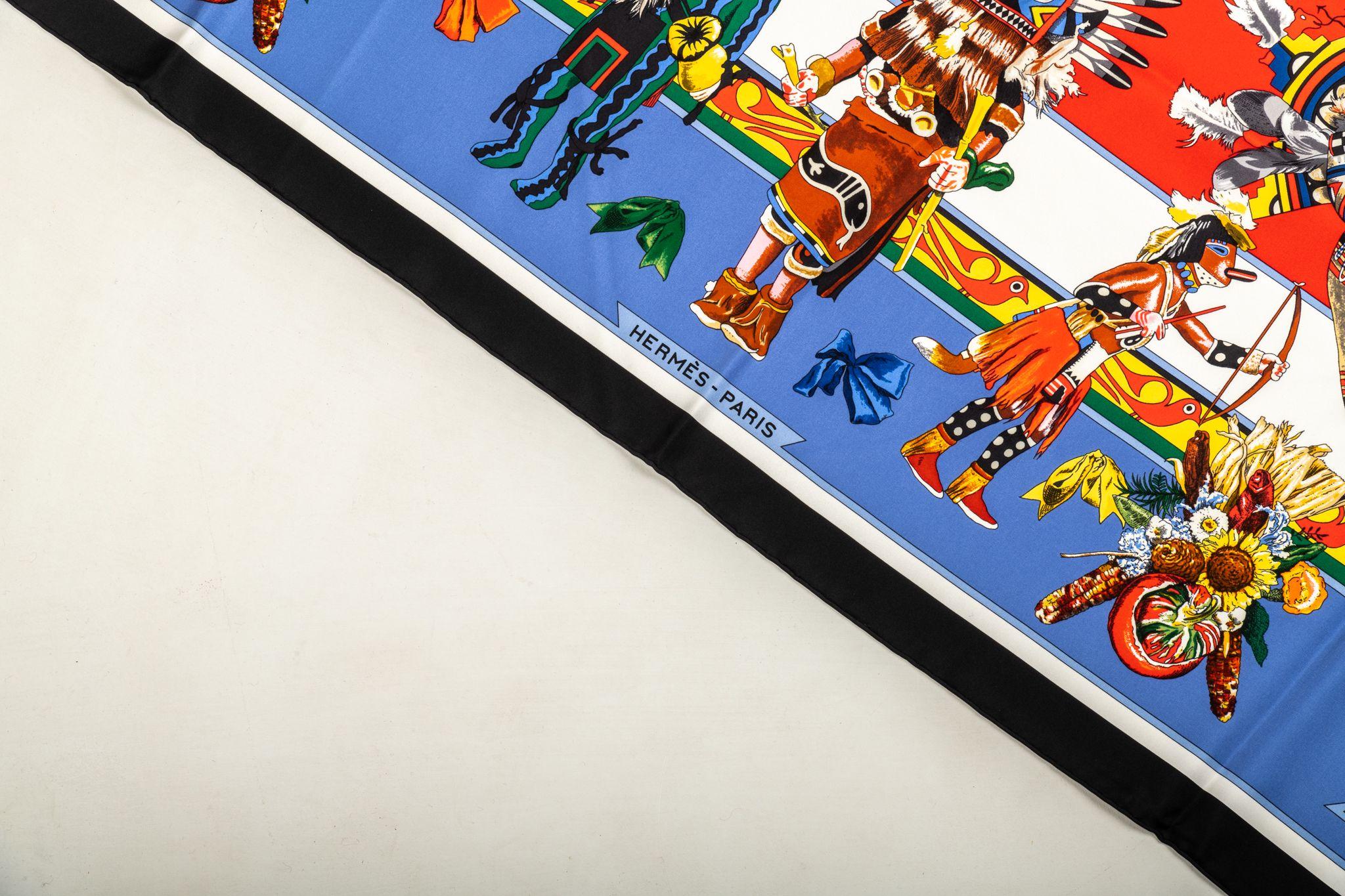 Hermès Blue Pointe Kachinas Scarf New In Box In New Condition For Sale In West Hollywood, CA