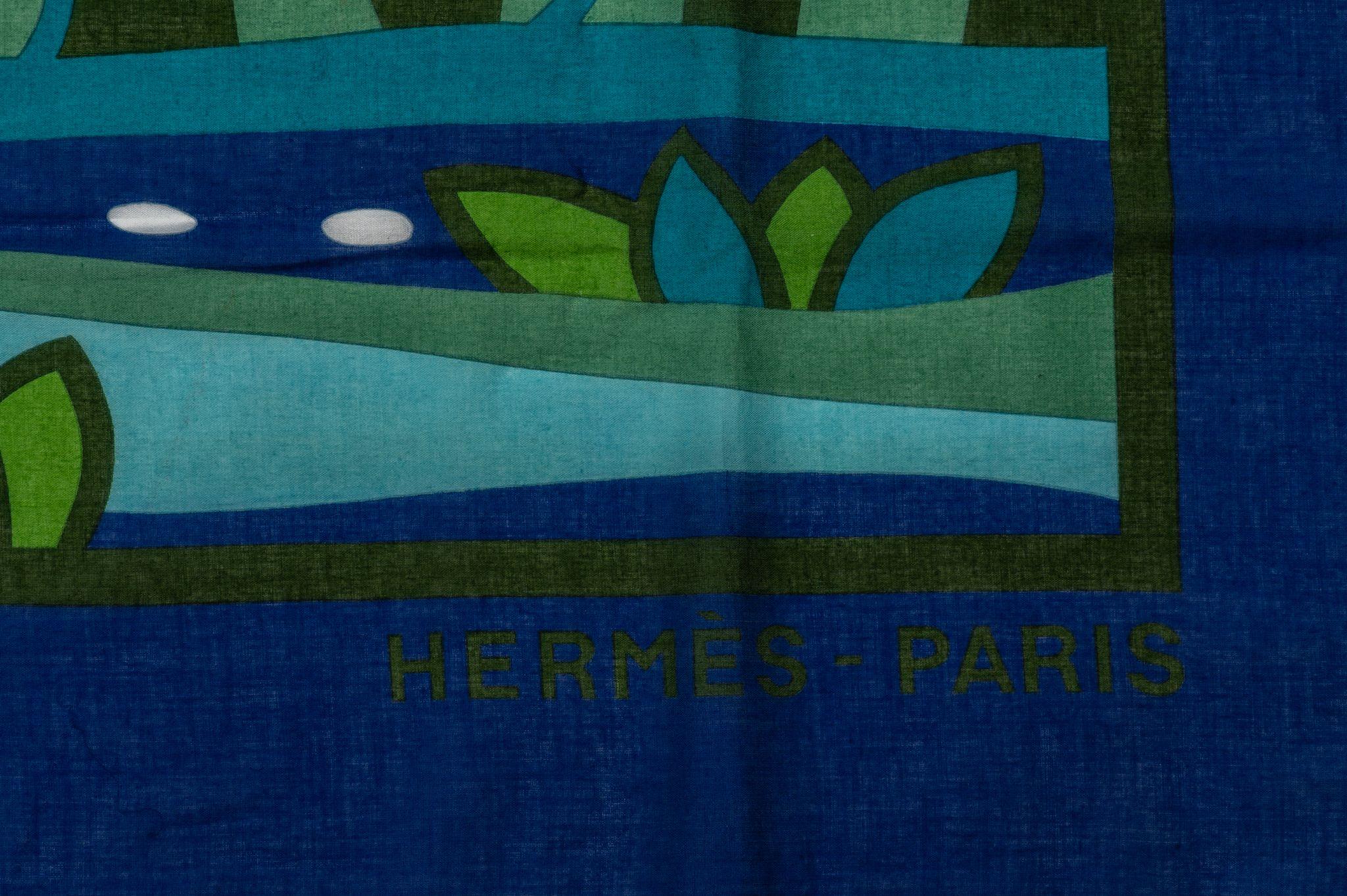 Hermes Blue Pond Silk Cotton Sarong For Sale 1