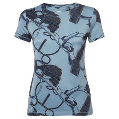 Hermès Maglietta girocollo in cotone stampato blu T S