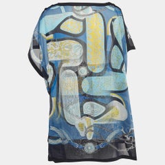 Hermes Blue Printed Sheer Cotton Kaftan Mini Dress One Size