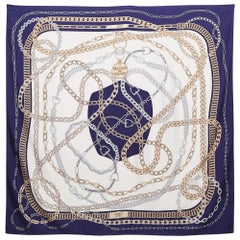 Hermès Blue Printed Silk Reaction en Chaines Scarf
