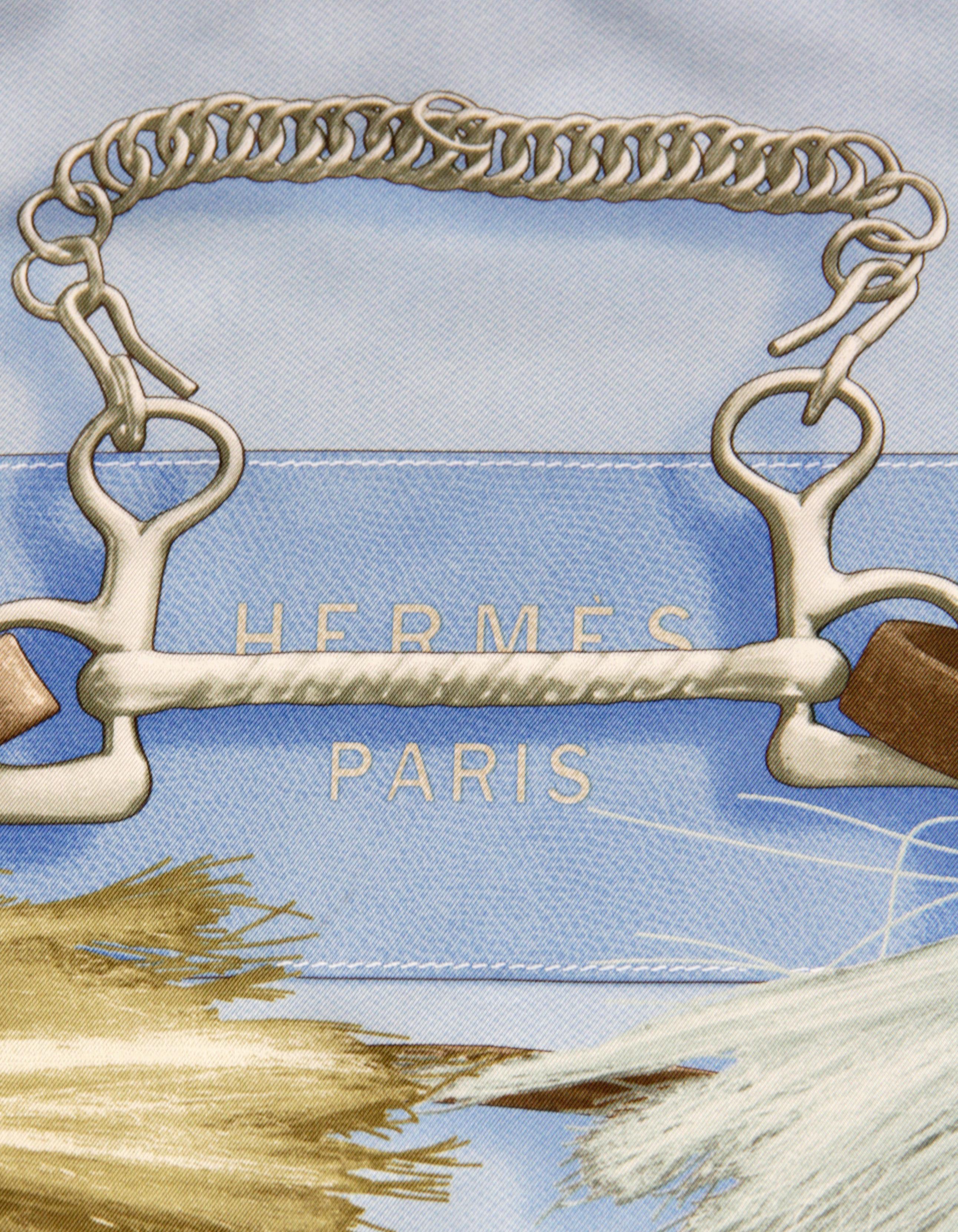 Women's Hermes Blue Projets Carres 90cm Silk Scarf Designed by Henri d'Origny