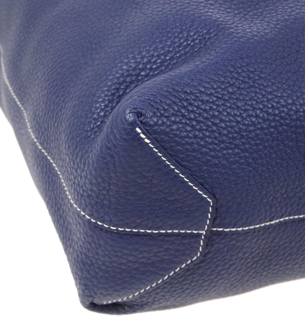 Black  Hermes Blue Purple Leather Reversible Carryall Travel Men's Women's Tote Bag
