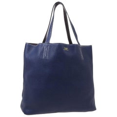 Hermes Blue Purple Leather Reversible Carryall Travel Men's Women's Tote Bag
