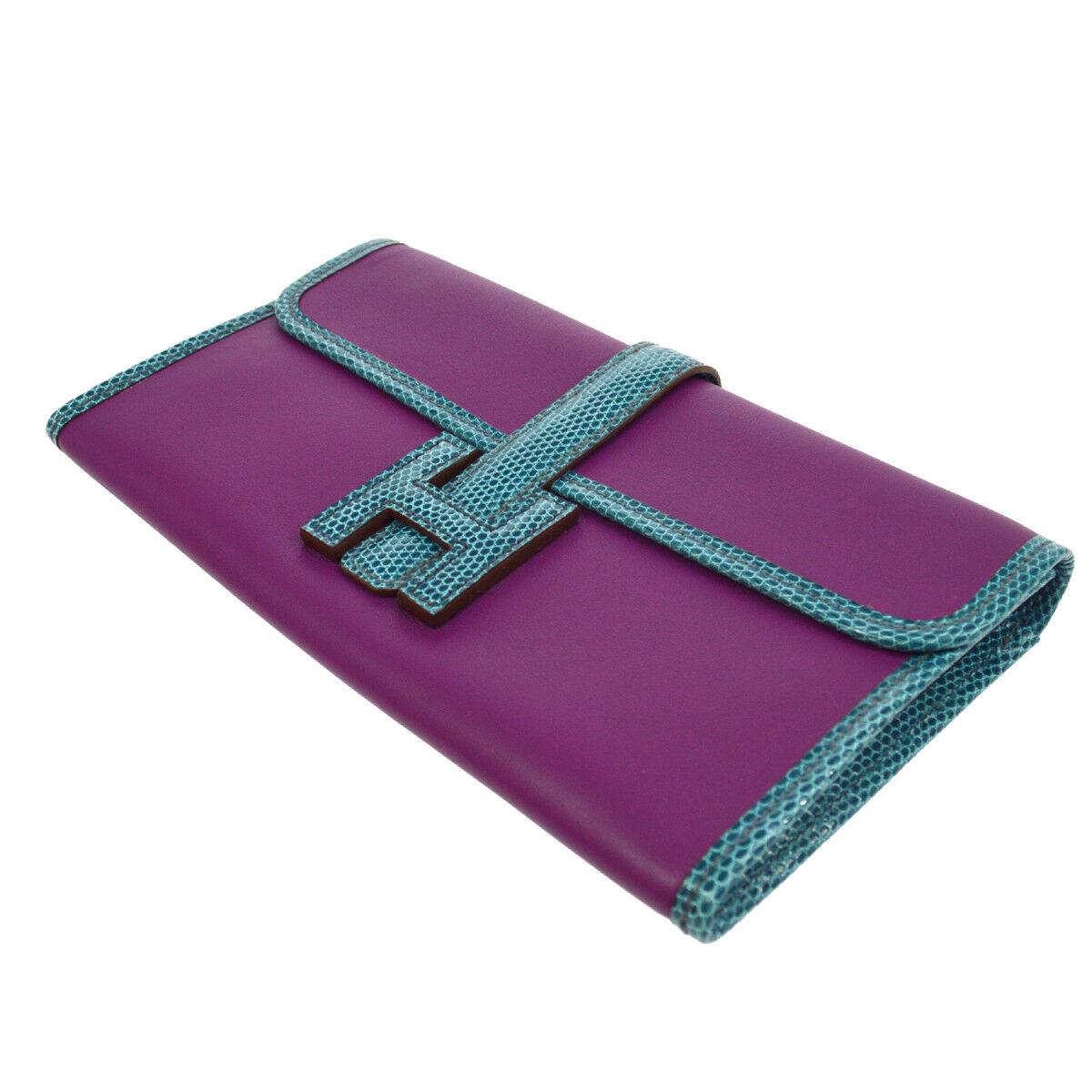 Women's Hermes Blue Purple Lizard Exotic Leather 'H' Logo Wallet Clutch Bag in Box