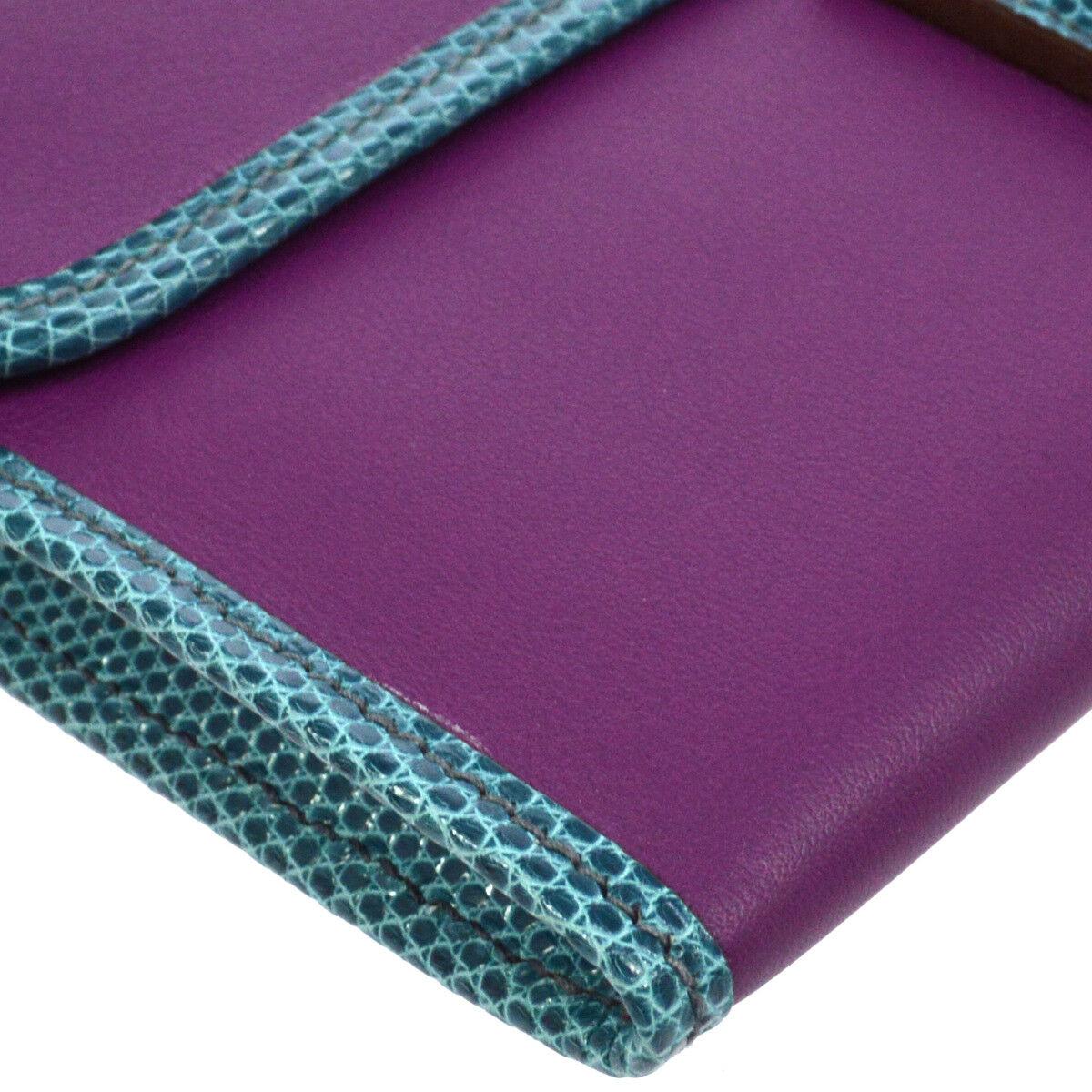 Women's Hermes Blue Purple Lizard Exotic Leather 'H' Logo Wallet Clutch Bag in Box