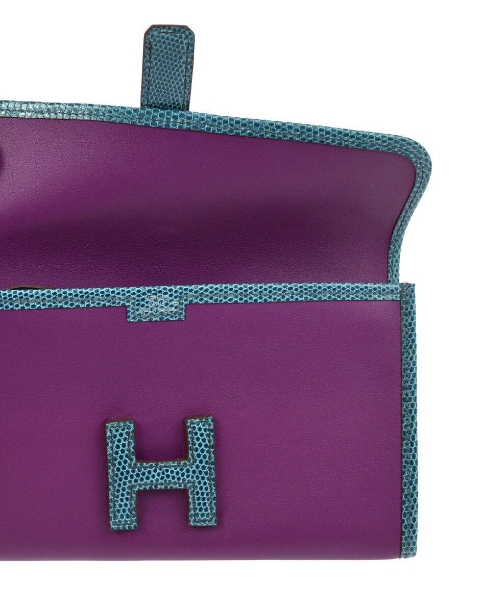 Hermes Blue Purple Lizard Exotic Leather 'H' Logo Wallet Clutch Bag in Box 1