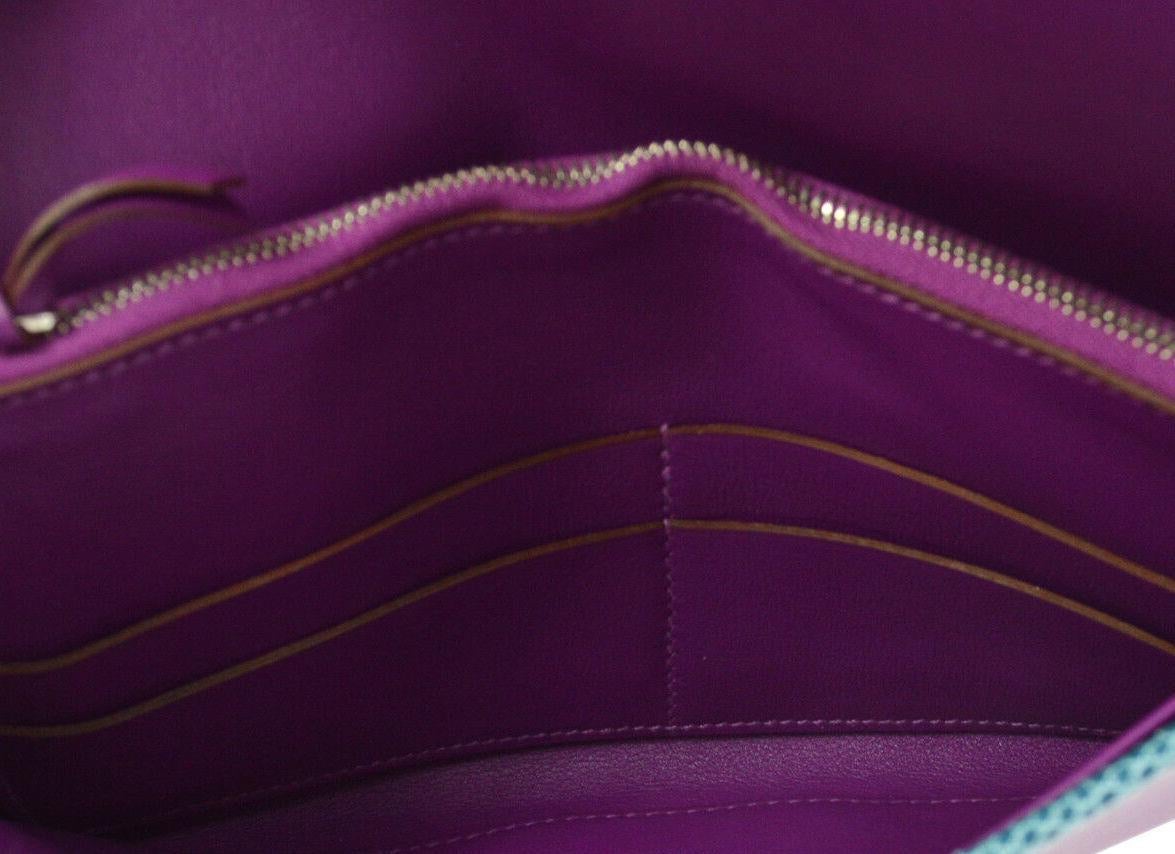 Hermes Blue Purple Lizard Exotic Leather 'H' Logo Wallet Clutch Bag in Box 2