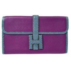 Hermes Blue Purple Lizard Exotic Leather 'H' Logo Wallet Clutch Bag in Box