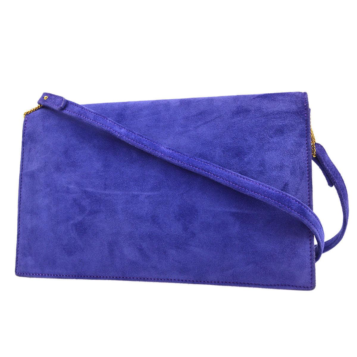 HERMES Blue Purple Suede Doblis Gold Hardware Lydie Clutch Shoulder Bag  In Good Condition In Chicago, IL