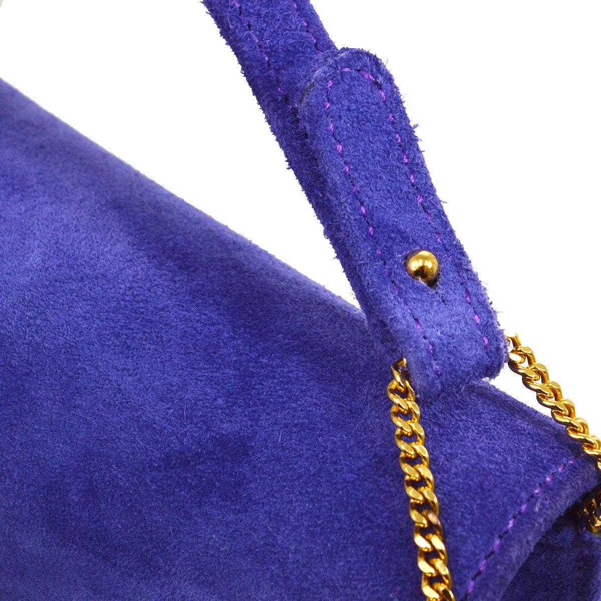 Women's HERMES Blue Purple Suede Doblis Gold Hardware Lydie Clutch Shoulder Bag 