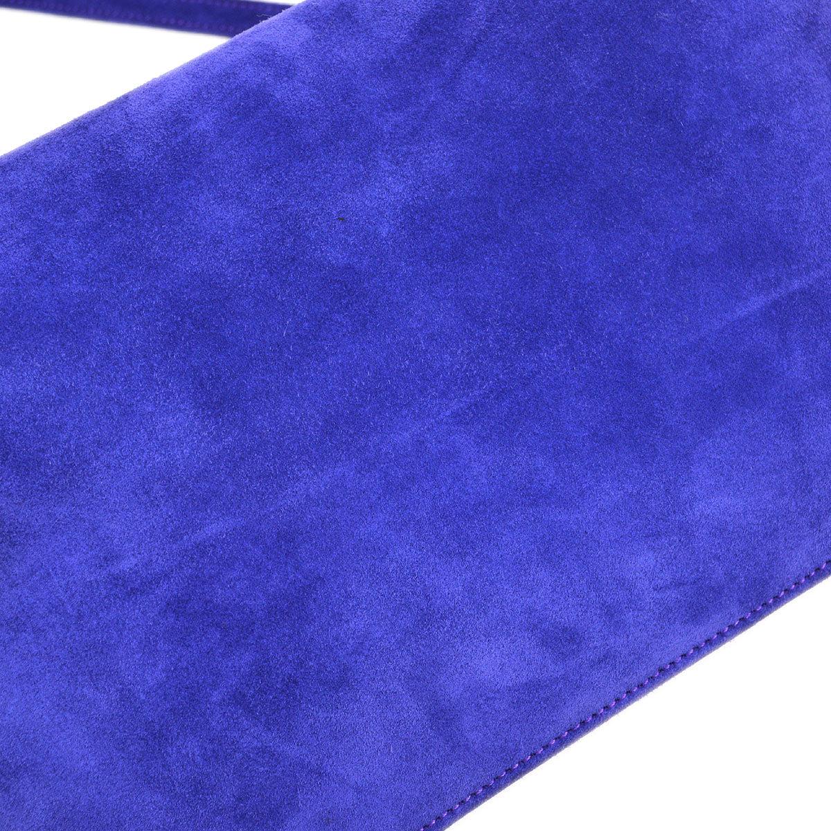 HERMES Blue Purple Suede Doblis Gold Hardware Lydie Clutch Shoulder Bag  1