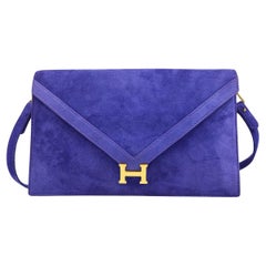 HERMES Blue Purple Suede Doblis Gold Hardware Lydie Clutch Shoulder Bag
