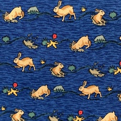 HERMES Blue Rabbit Print Silk Tie 7689 OA