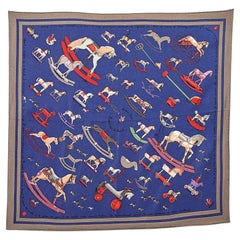 Hermès Blue Raconte Moi Le Cheval Silk Gavroche Scarf