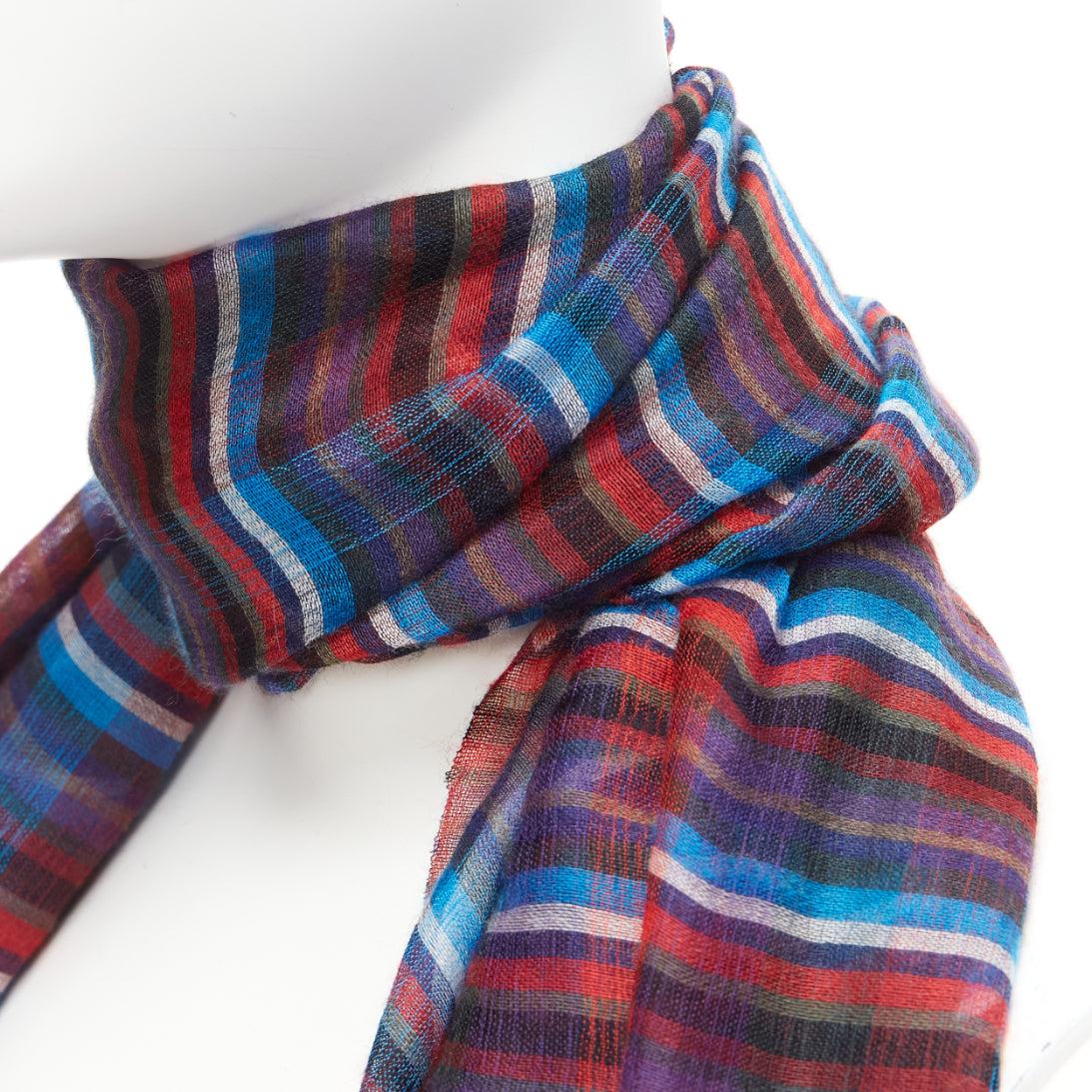 HERMES blue red checkered cashmere silk long wrap rectangular scarf In Excellent Condition For Sale In Hong Kong, NT
