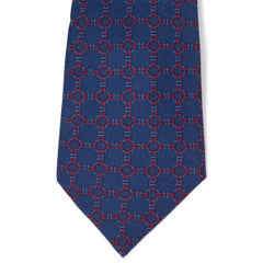 HERMES blue & red silk twill 668 ROPE & RING Tie