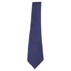 HERMES blue & red silk twill 668 ROPE & RING Tie