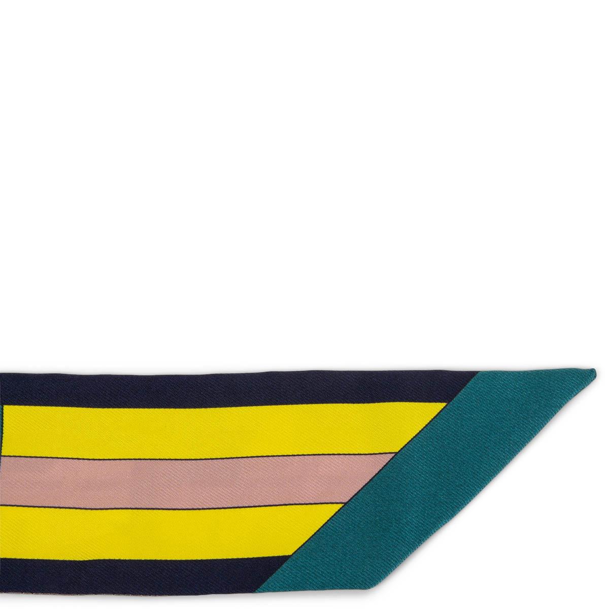 Black Hermes blue ROCABAR Twilly Scarf silk Marine Jaune Vif Vert