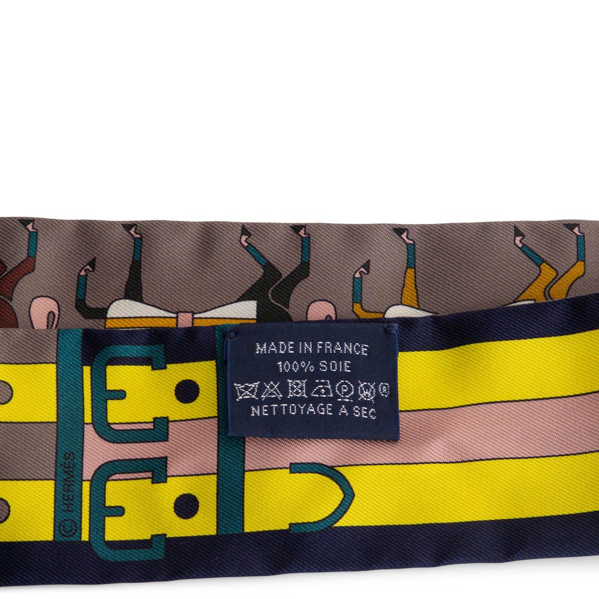 Women's or Men's Hermes blue ROCABAR Twilly Scarf silk Marine Jaune Vif Vert