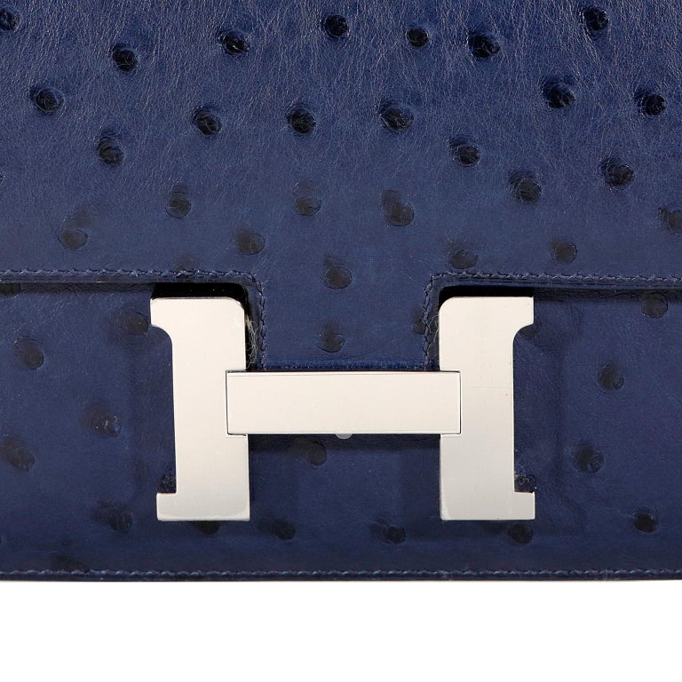 Hermès Constance Mini 18 Ostrich Navy blue Gold ref.450632 - Joli Closet