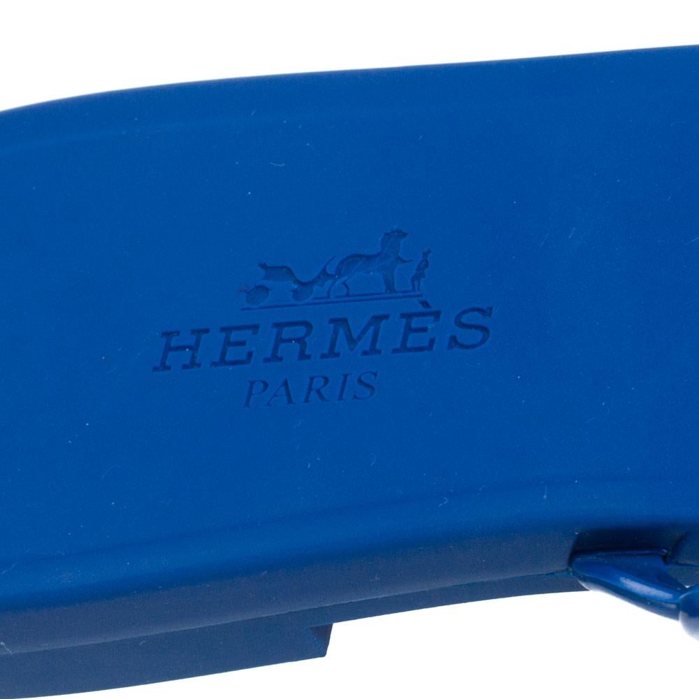 Women's Hermes Blue Rubber Chaine d'Ancre Rivage Slide Sandals Size 37