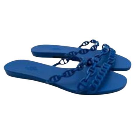 Hermes Blue Rubber Rivage Sandals For Sale