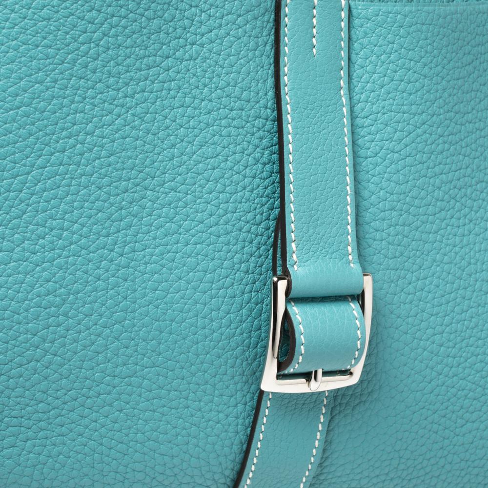 Hermes Blue Saint-Cyr Clemence Leather Palladium Hardware Halzan 31 Bag 1