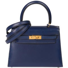 Hermès Blue Saphir Box Calf Leather Retro Kelly 20cm Sellier
