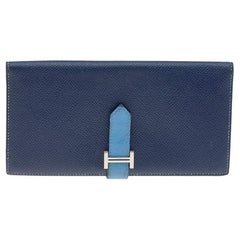Hermés Blue Saphir Epsom Leather Bearn Gusset Wallet