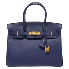 Hermes Blue Saphir Epsom Leather Gold Finish Birkin 30 Bag