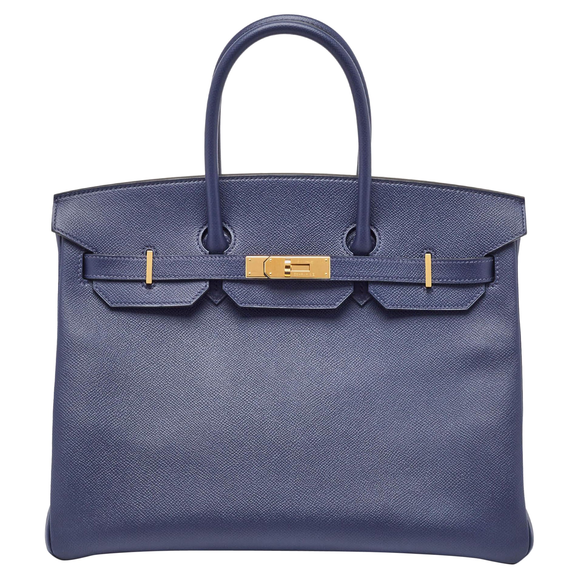 Hermes Blue Saphir Epsom Leather Gold Finish Birkin 35 Bag