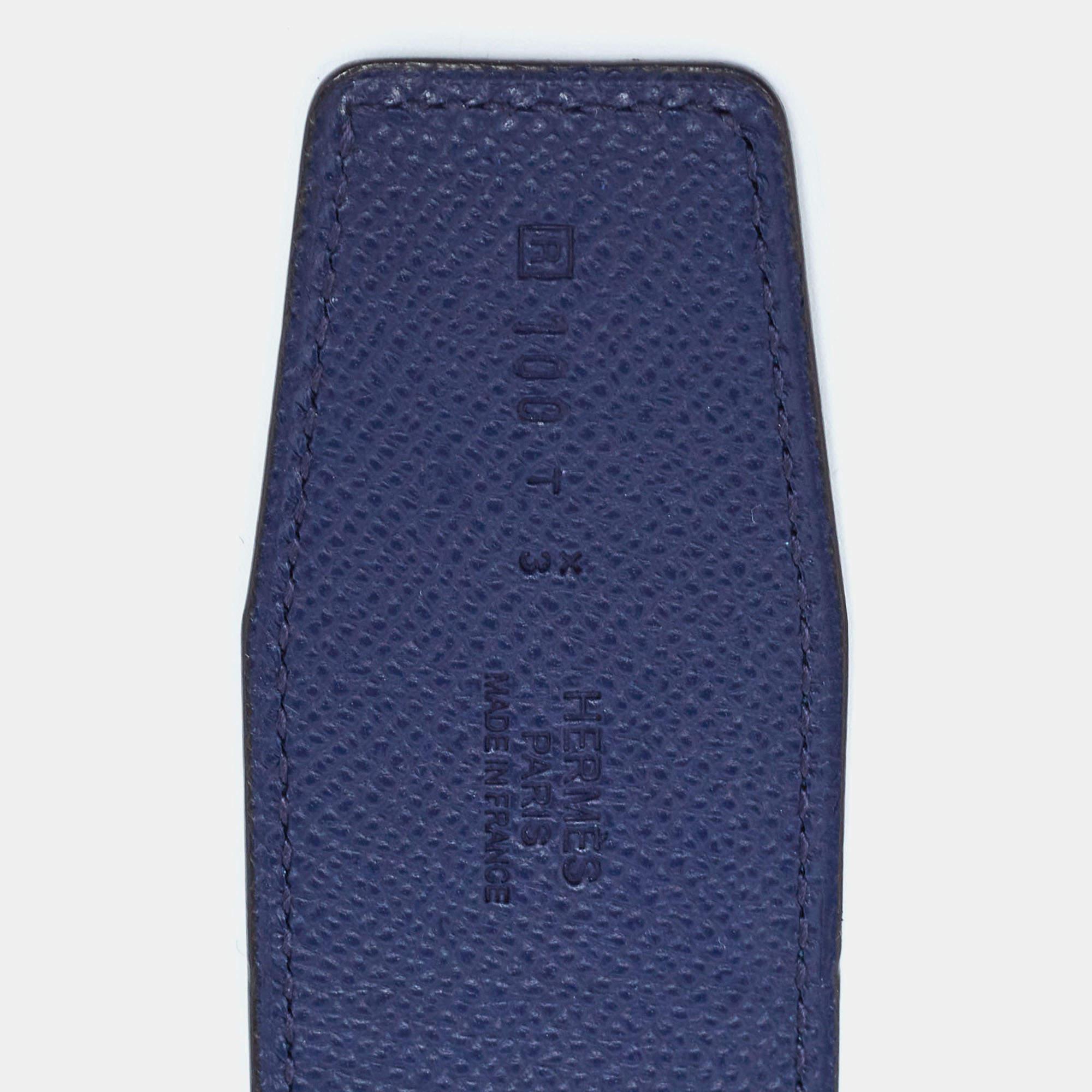 Hermes Blue Saphir/Izmir Epsom and Tadelakt Leather Reversible Belt Strap Size 1 In Excellent Condition For Sale In Dubai, Al Qouz 2