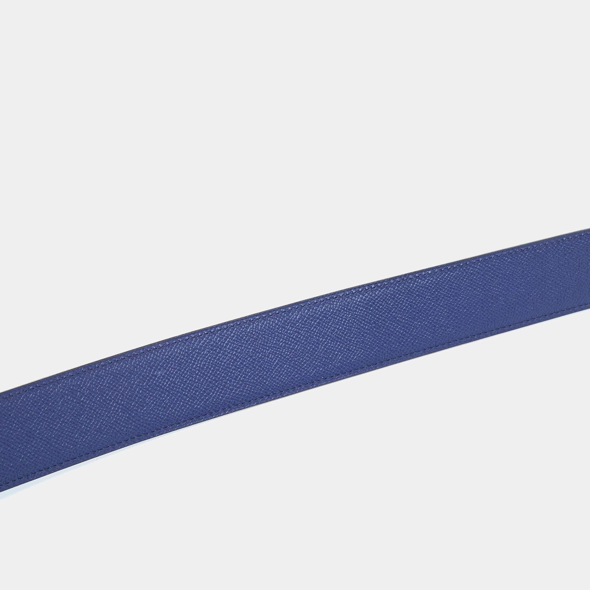 Women's Hermes Blue Saphir/Izmir Epsom and Tadelakt Leather Reversible Belt Strap Size 1
