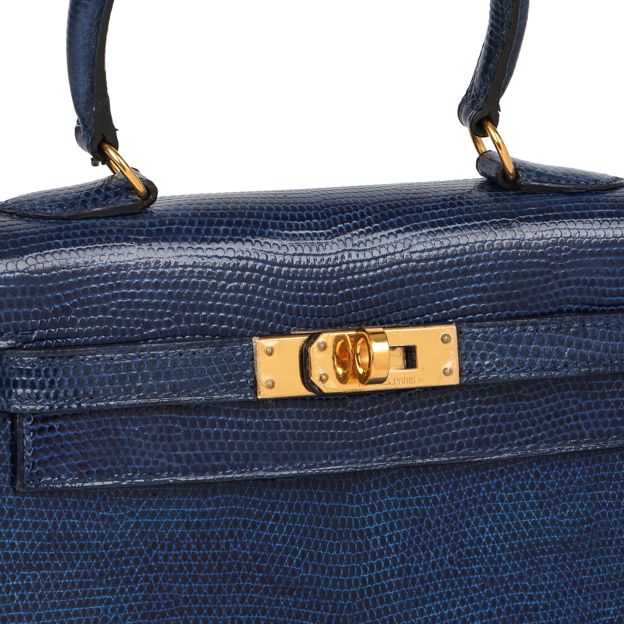 Hermès Blue Saphir Lizard Leather Vintage Kelly 20cm Sellier en venta 5