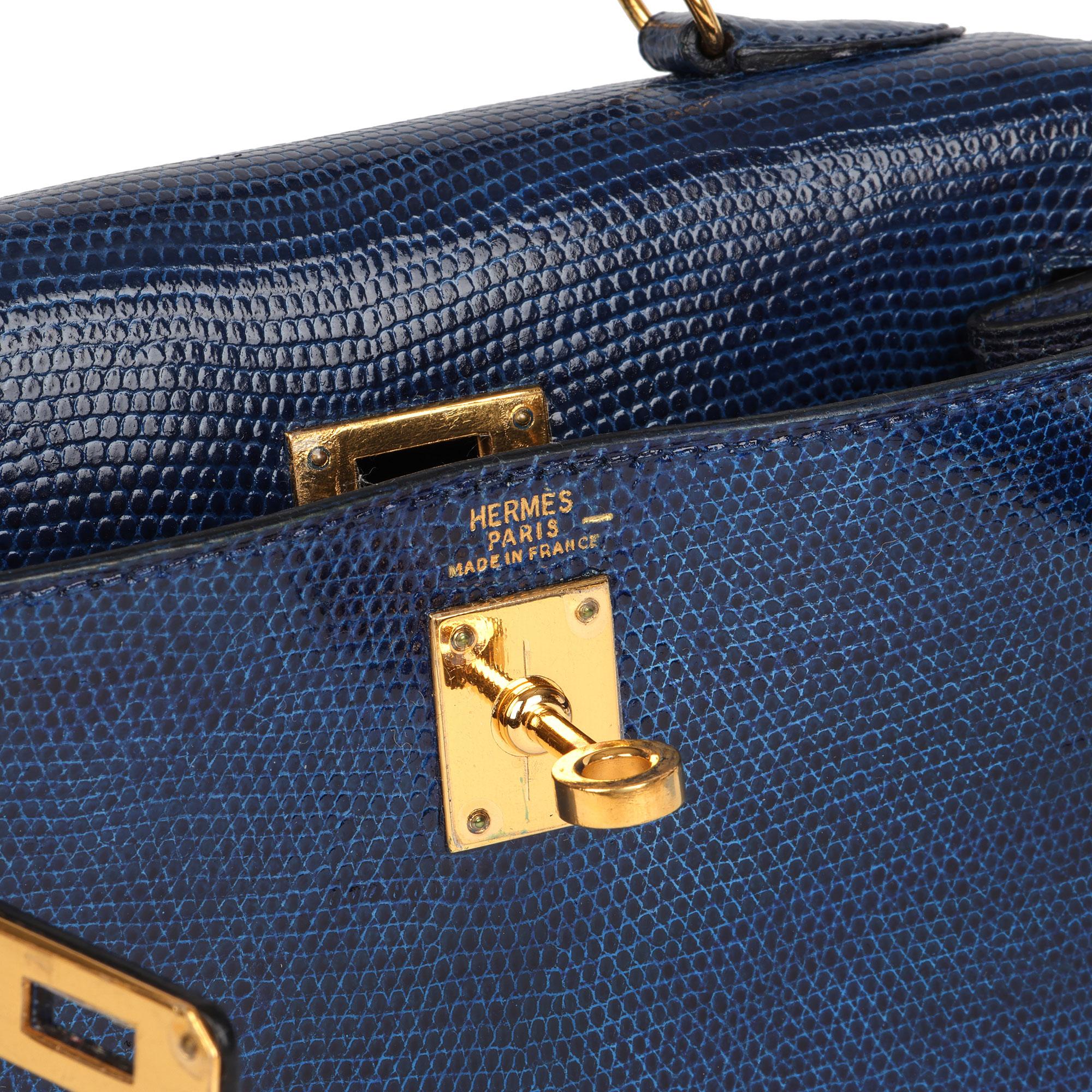 HERMÈS Blue Saphir Lizard Leather Vintage Kelly 20cm Sellier For Sale 6