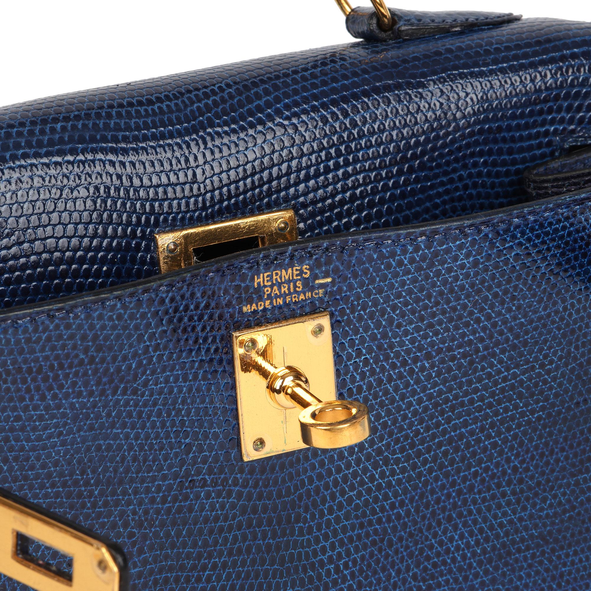 Hermès Blue Saphir Lizard Leather Vintage Kelly 20cm Sellier en venta 6