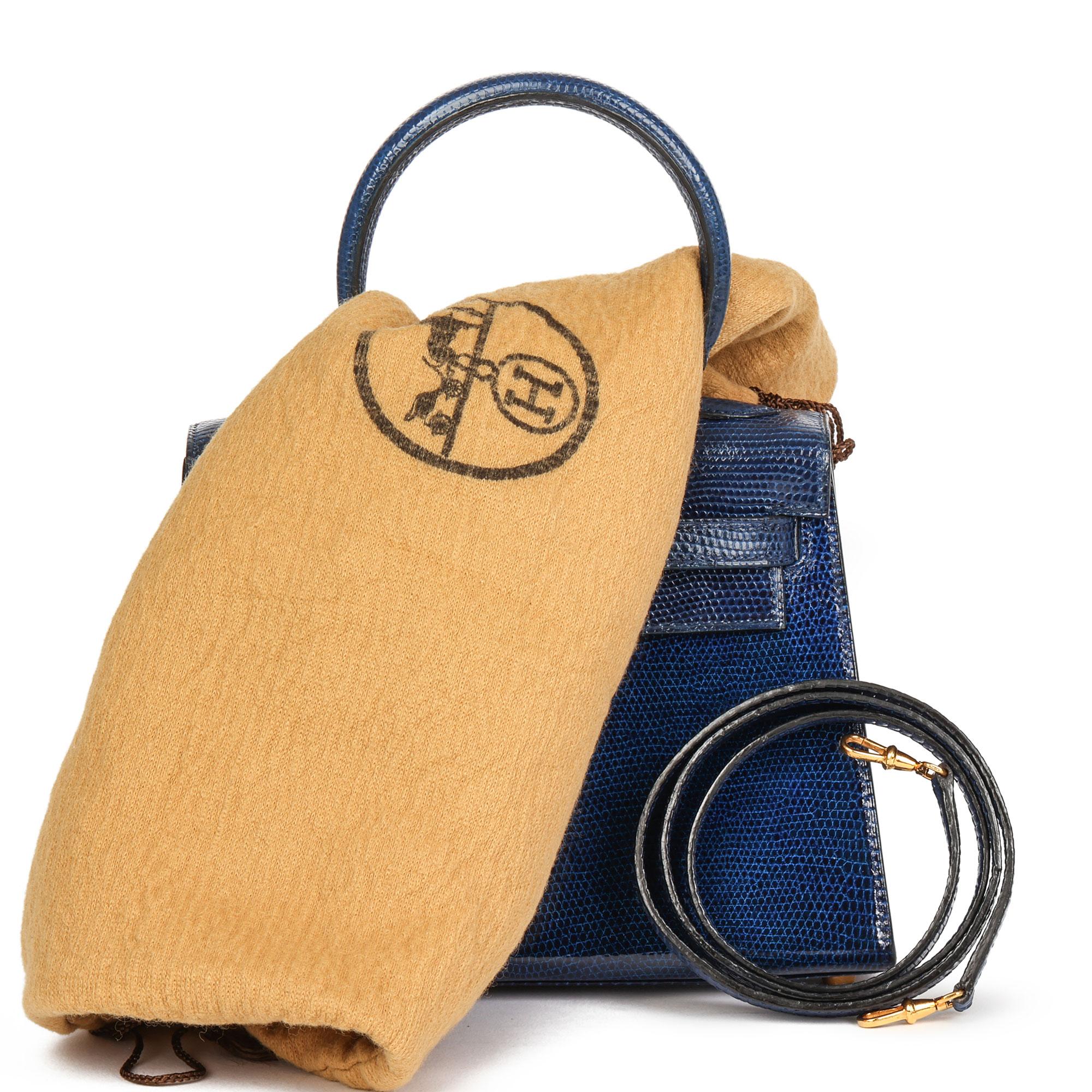 Hermès Blue Saphir Lizard Leather Vintage Kelly 20cm Sellier Negro en venta