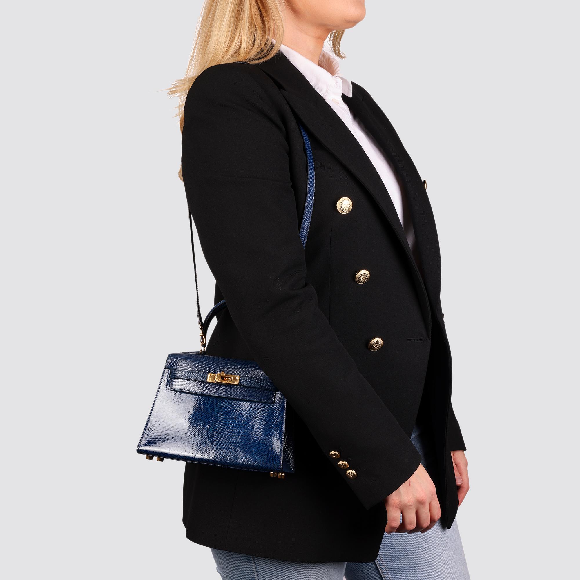 Hermès Blue Saphir Lizard Leather Vintage Kelly 20cm Sellier en Excelente estado para la venta en Bishop's Stortford, Hertfordshire