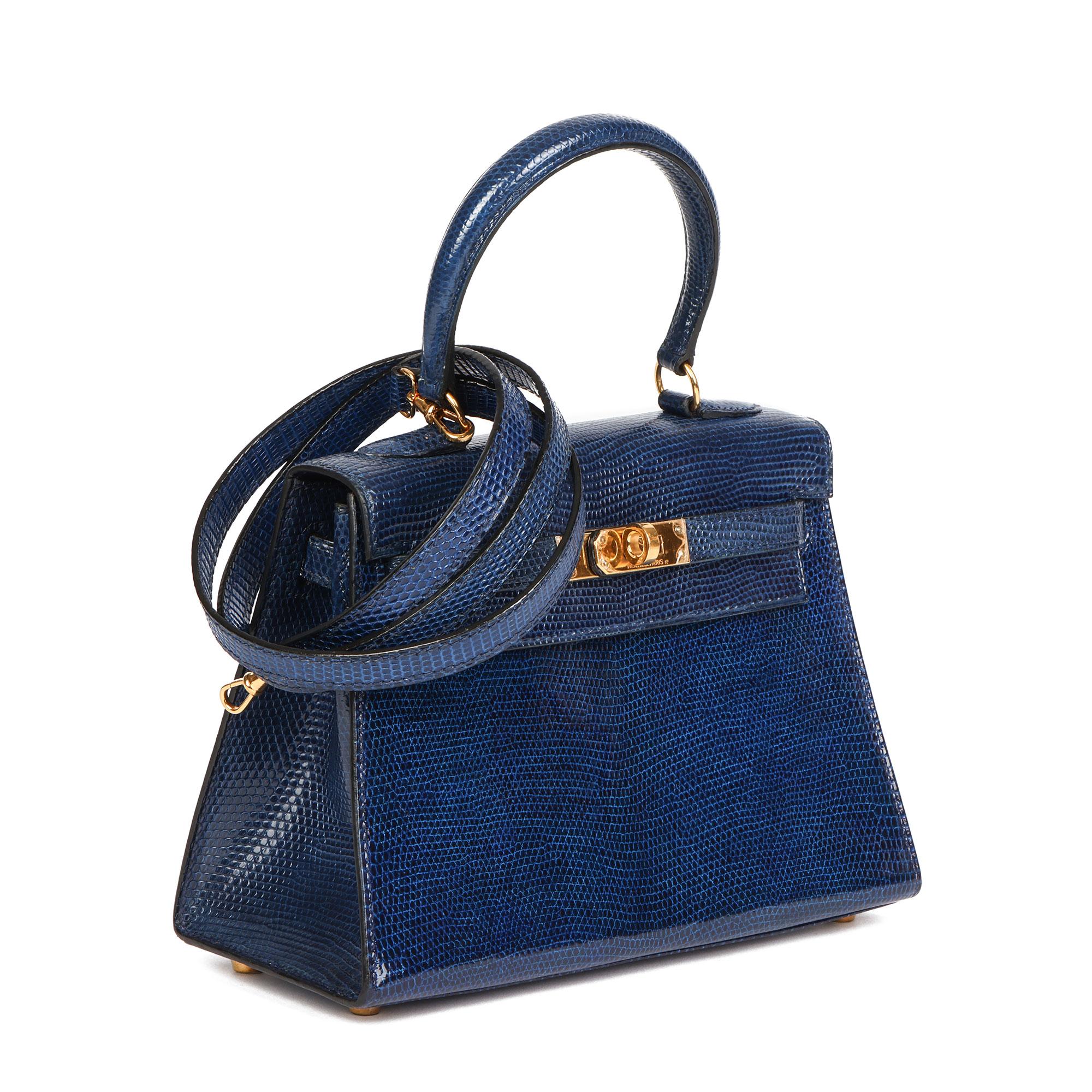 De las mujeres Hermès Blue Saphir Lizard Leather Vintage Kelly 20cm Sellier en venta