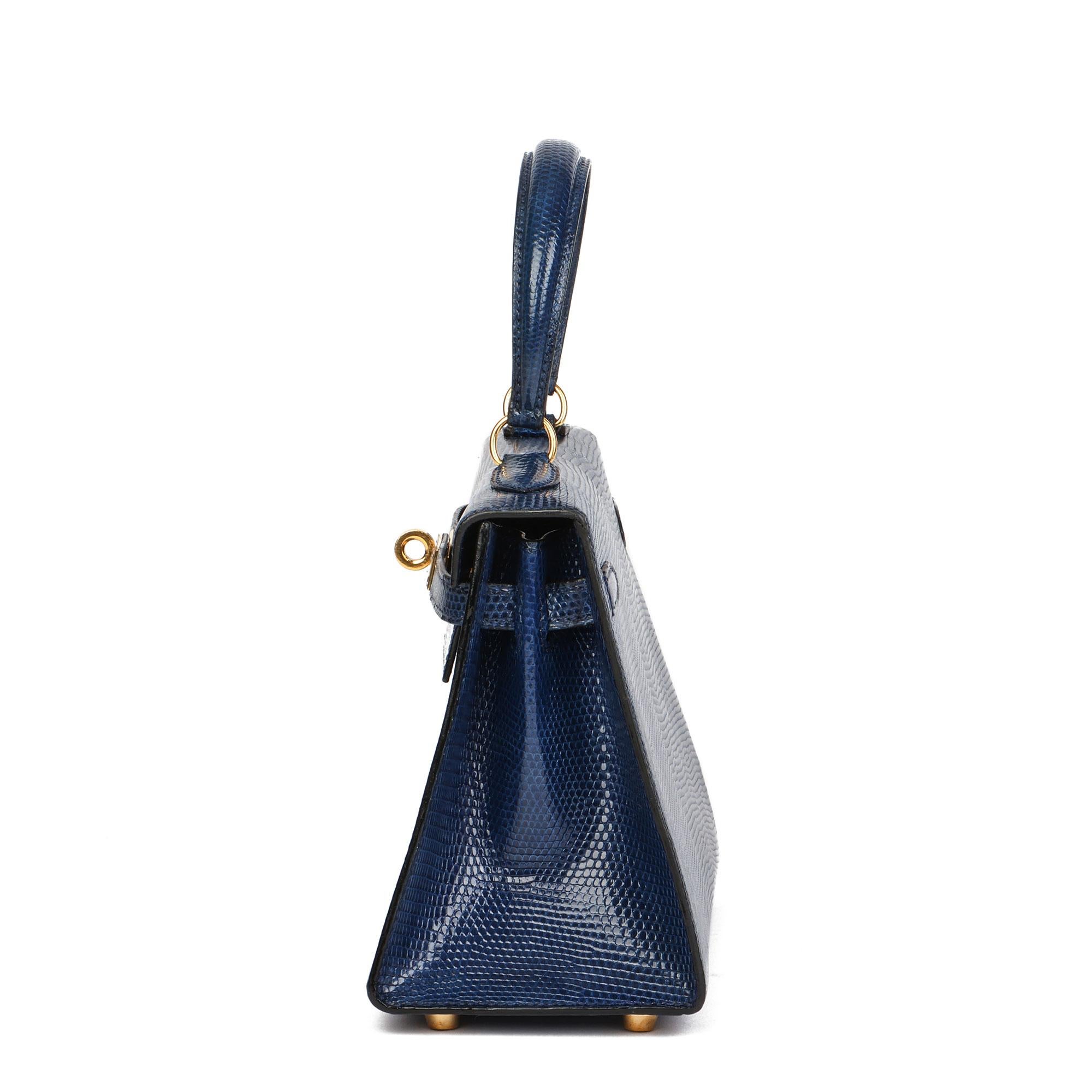 HERMÈS Bleu Saphir Lizard Cuir Vintage Kelly 20cm Sellier Pour femmes en vente