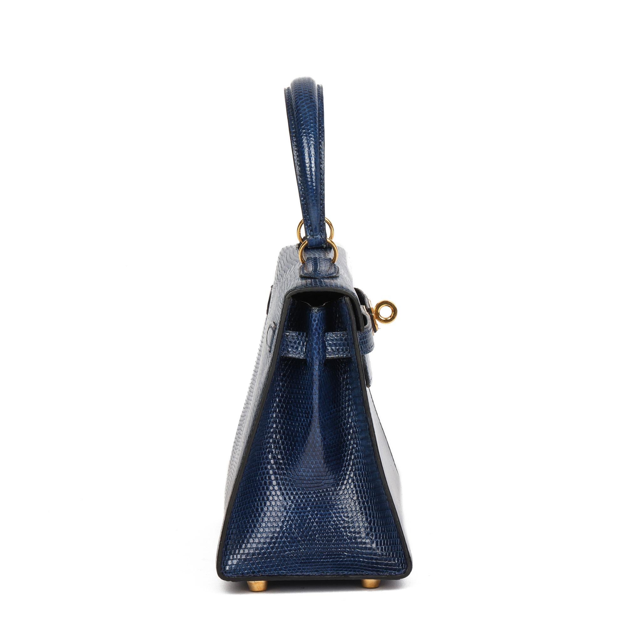 Hermès Blue Saphir Lizard Leather Vintage Kelly 20cm Sellier en venta 2