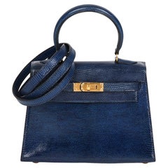 HERMÈS Blue Saphir Lizard Leather Vintage Kelly 20cm Sellier